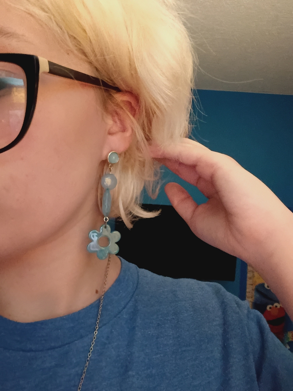 Blue Floral Drop Earrings - Lightweight Resin Flower Dangles